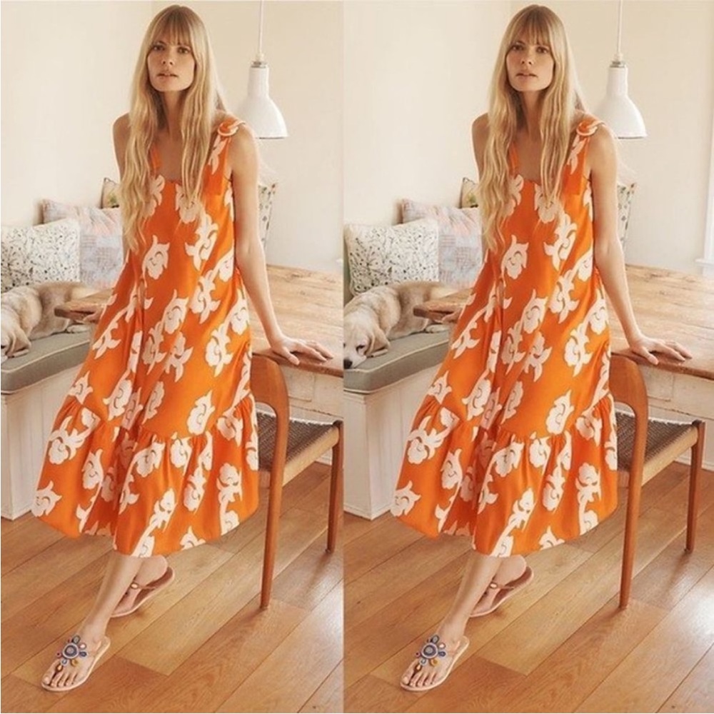 Anthropologie Exquise 1X orange/white tiered ruffle dress adjustable strap EUC!